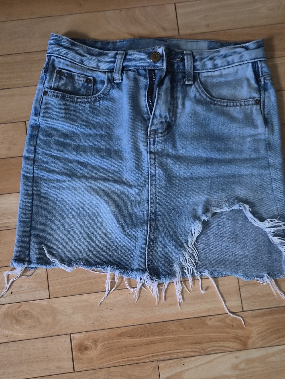 Guess Light Blue Distressed Denim Mini Skirt